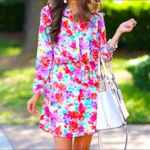 Charles Henry Gorgeous Floral Shirt Dress